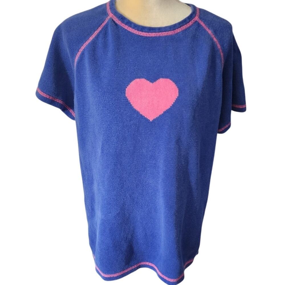 The Quacker Factory Purple/Blue Pink Heart Short Sleeve Knit Sweater Size Large